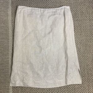 Plaza Collection Linen Blend Embroidered Lined Beige MIDI Skirt Size 12